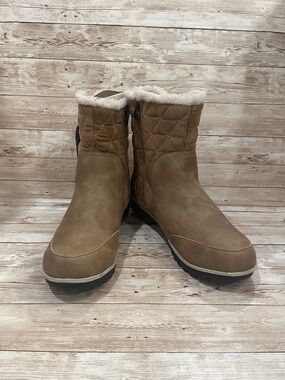 JBU Glasgow Water Resistant Taupe Quilted Faux Fur Lined Ankle Boots